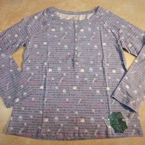 Sleep Sense Lavender COFFEE Henley Sleep Shirt M